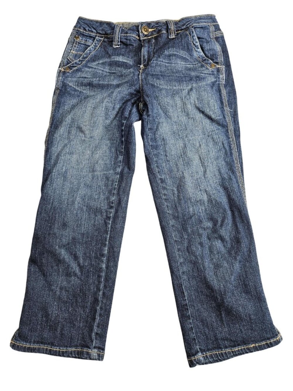 Faded Glory Straight Jeans Womens 4 Blue Med‎ Wash Regular Stretch Denim Capri